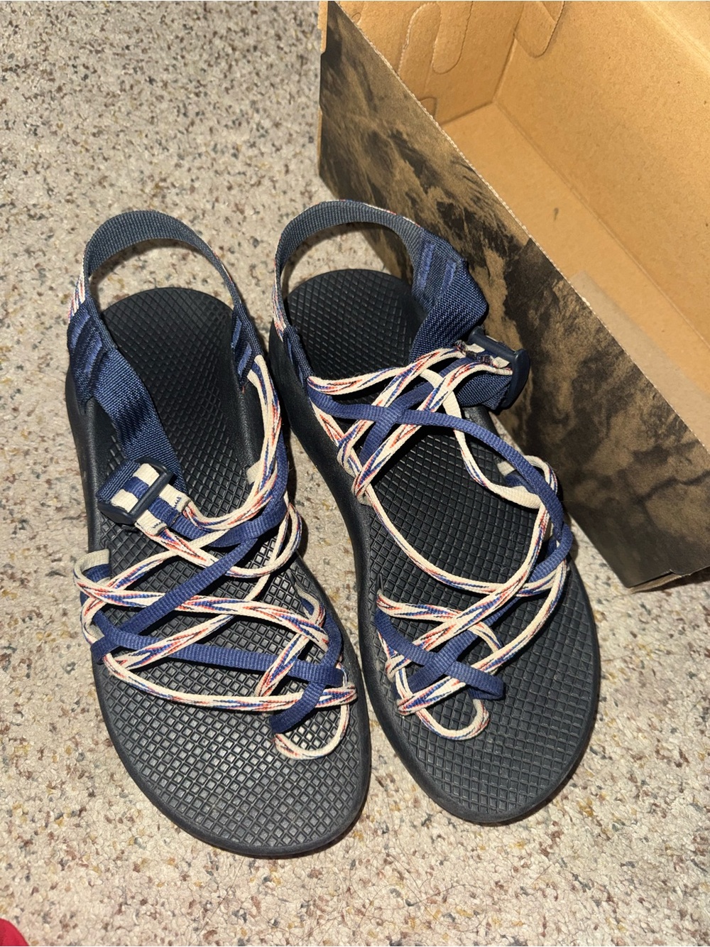 Chaco Navy Women's Strappy Sandals with Multicolor Braided Cords